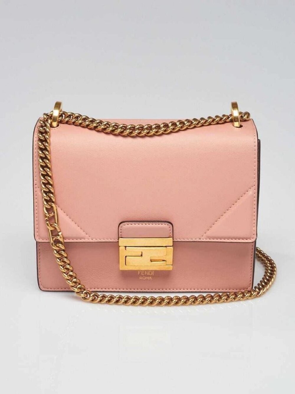 Fendi Pink Lambskin Leather Small U Kan Chain Shoulder Bag 8BT312